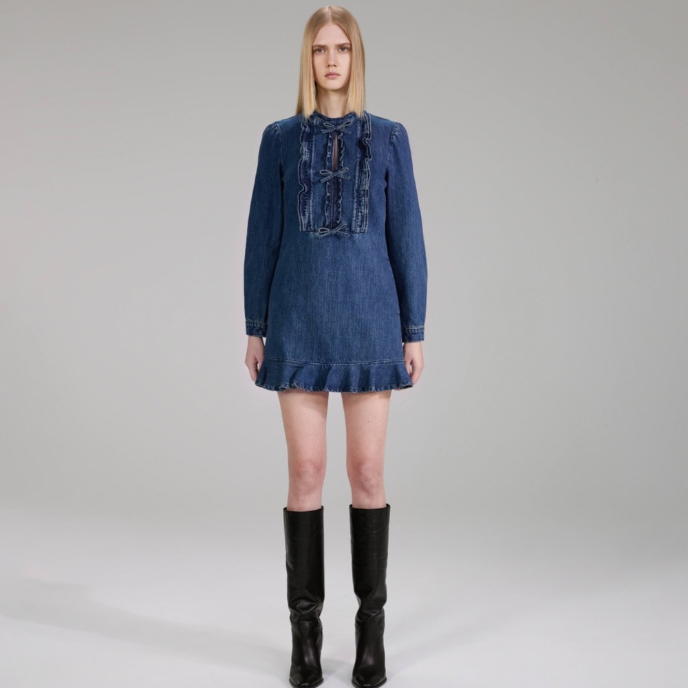 NWT Self portrait denim ruffle dress - Picture 3 of 5